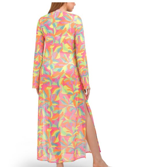 NWT SHOW ME YOUR MUMU Santos Tropical Neon Leaf Print Maxi Cover-Up Dress - Picture 4 of 10